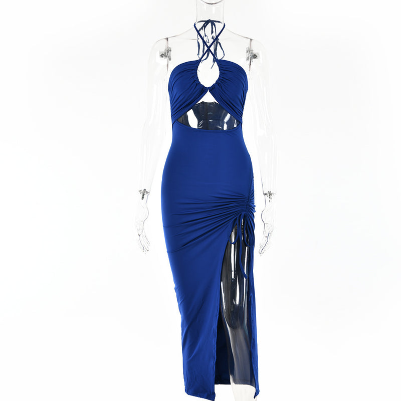 Sexy Halter-neck Lace-up Split Summer Y2K Fashion Party Beach Long Dresses