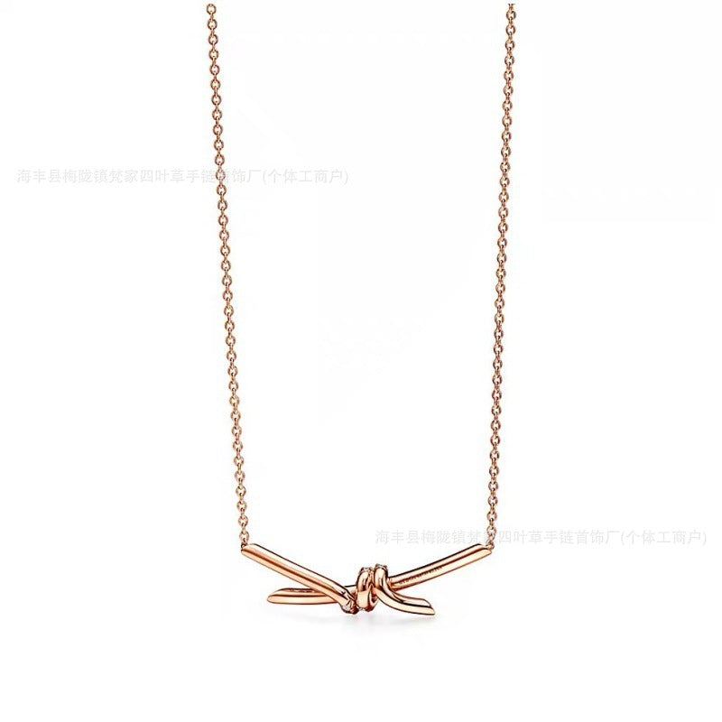 T home high version kinky necklace female 18K gold plated diamond bow pendant clavicle chain