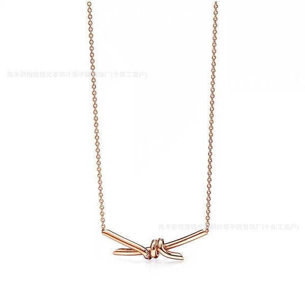 T home high version kinky necklace female 18K gold plated diamond bow pendant clavicle chain