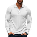 Men's classic casual American lapel button long sleeve T-shirt stretch polo shirt