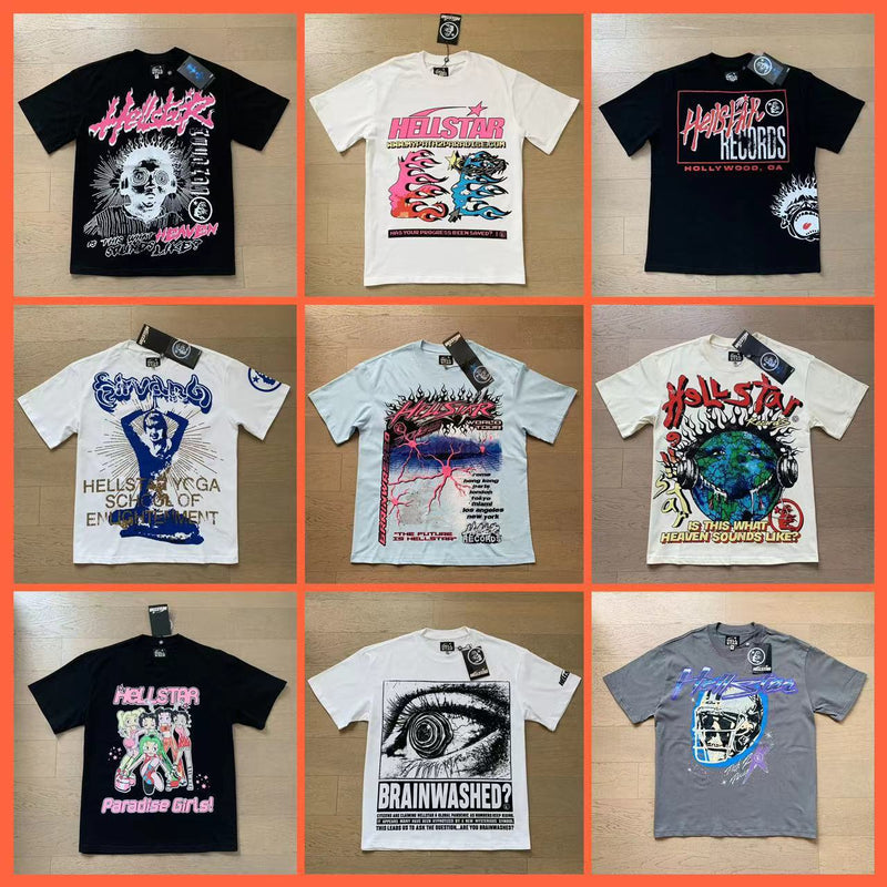 Beauty tide Hell star the same vintage printed top men's and women's casual T-shirt