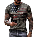 Flag Print Summer T-shirt Vintage 3D digital print round neck short sleeve men's wear