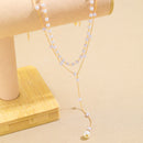 Fashion Y style imitation pearl fringe double layer necklace accessories