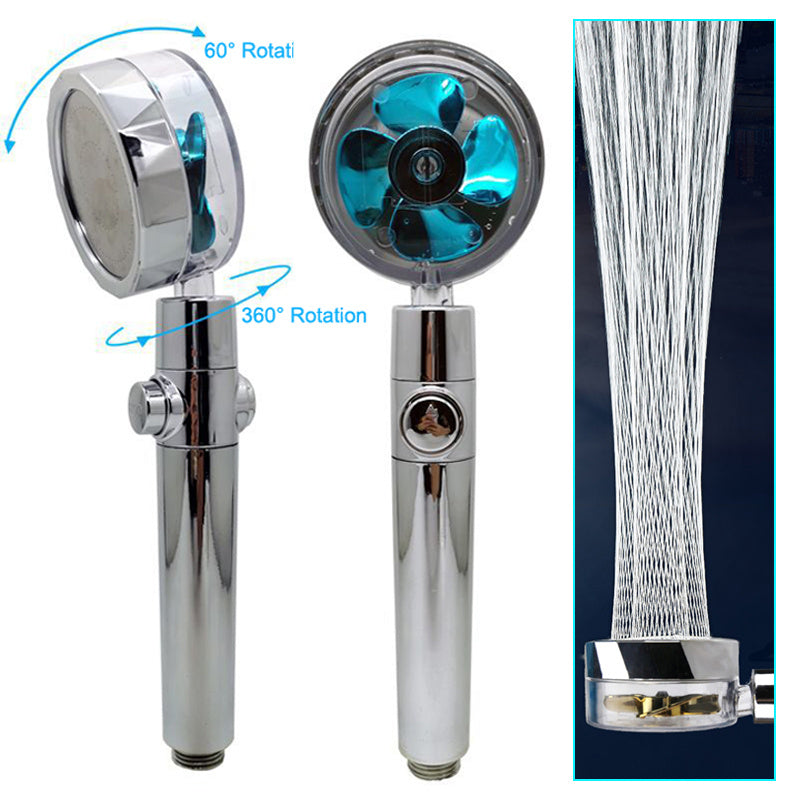 Propeller Driven Shower Head With Stop Button Cotton Filter Turbocharged High Pressure Hand-held Shower Nozzle