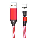 540 Rotate Luminous Magnetic 3A Fast Charging Mobile Phone Cable For LED Micro USB Type C