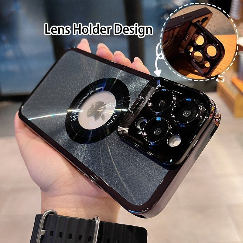 Electroplated Phone Luxury Case CD Pattern Magsafe Bracket Case For 12 13 14 Pro Max Invisible Camera Stand Holder Lens Holder Magnetic Suction