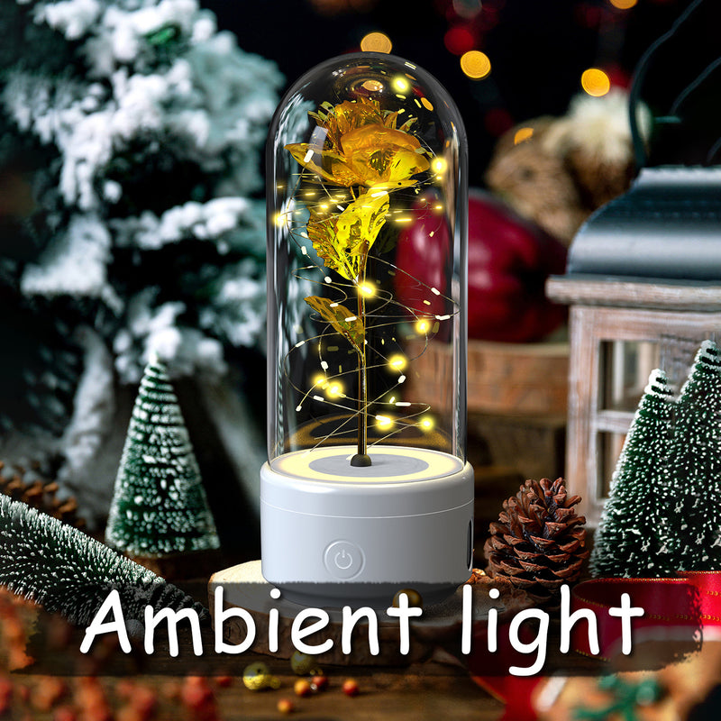 2 In 1 Rose Flowers LED Light Bluetooth-compatible Speaker Luminous Night Ornament Glass Cover Light