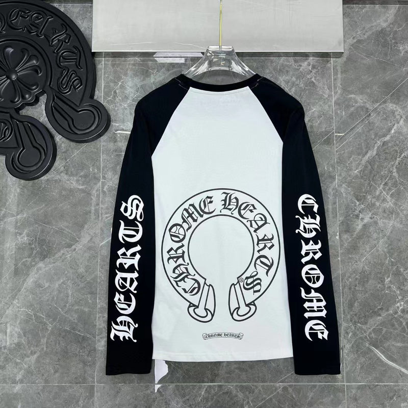 High version Chrome Hearts horseshoe print ing color shoulder letter-print long sleeve T-shirt for men and women