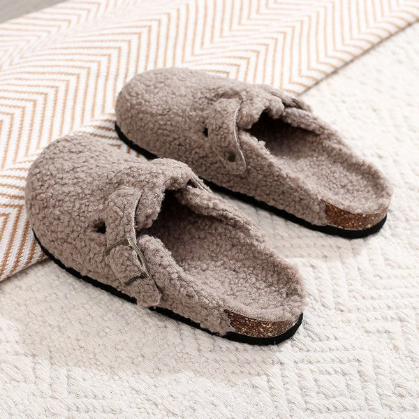 Vintage thick sole Birkenstock shoes women's new autumn and winter baotou all- thick sole Birkenstock half-drag lamb wool shoes