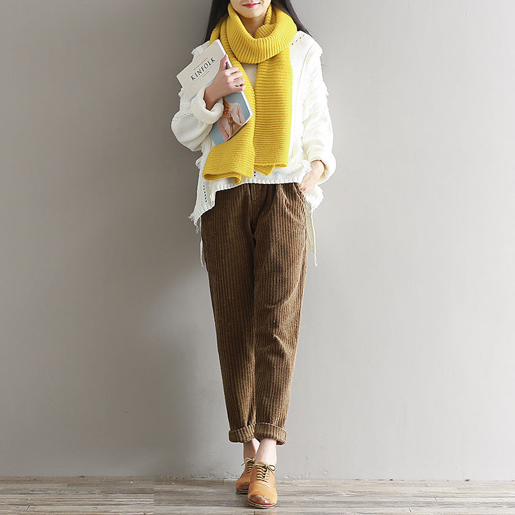 Large Size Women's Art Fan Xian Thin Corduroy Pants