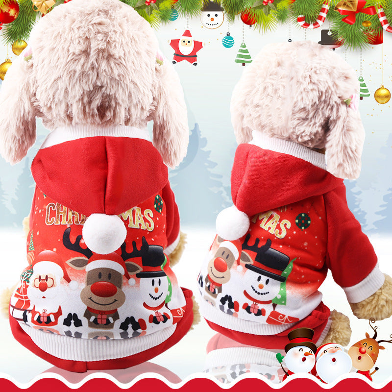 Four legs Christmas Snowman Elk catch Velvet Hoodie Dog Cat pet clothes