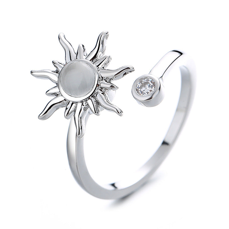 Creative 3-piece set of rotating rings for men, women, adjustable zircon flower stress-relieving rings