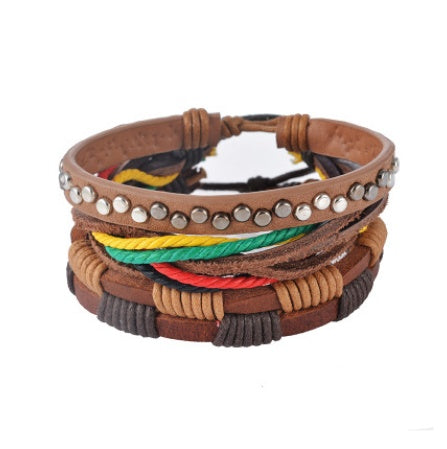 Men Women's Leather Multilayer Bead Bracelet Punk Wrap Bracelets