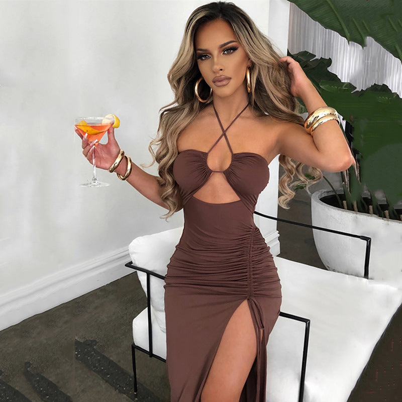 Sexy Halter-neck Lace-up Split Summer Y2K Fashion Party Beach Long Dresses