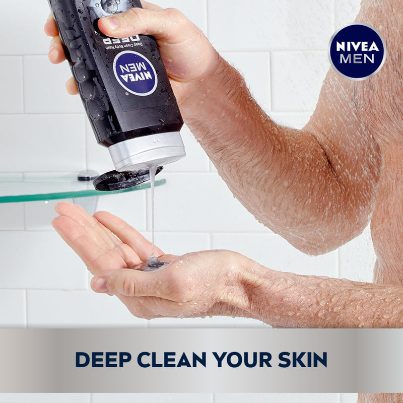 NIVEA MEN DEEP Active Clean Charcoal Body Wash, 16.9 Fl Oz Bottle