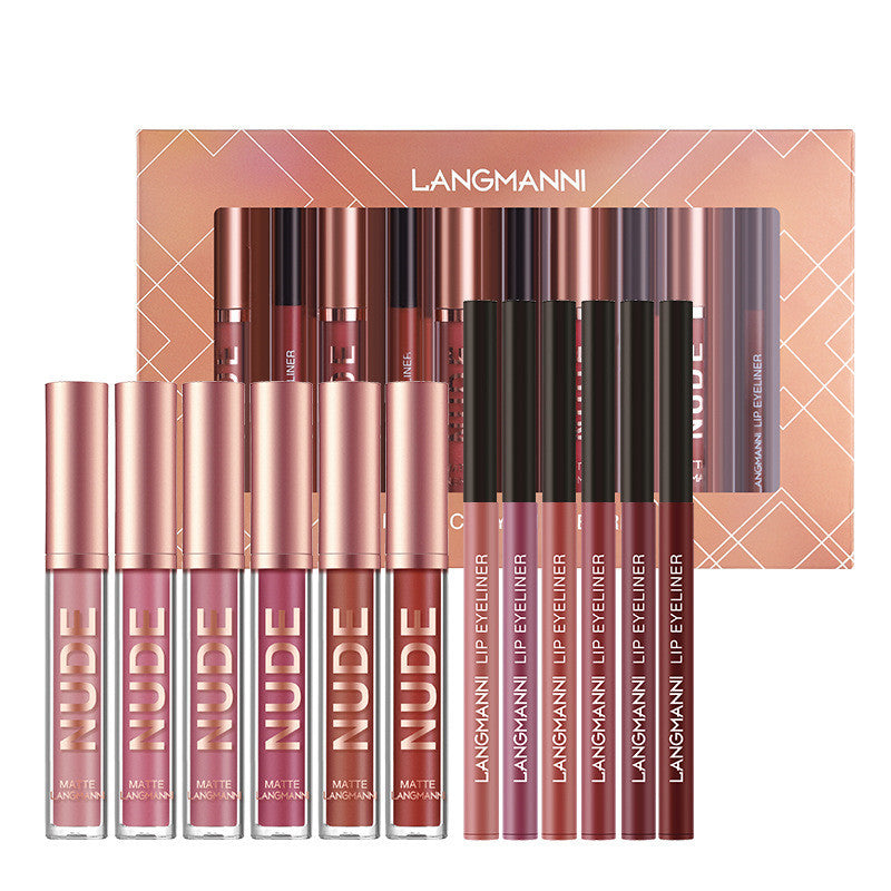 12 Pcs Set 6 Matte Lipstick 6 Lip Liner Pens Waterproof Long Lasting Matte Lipstick