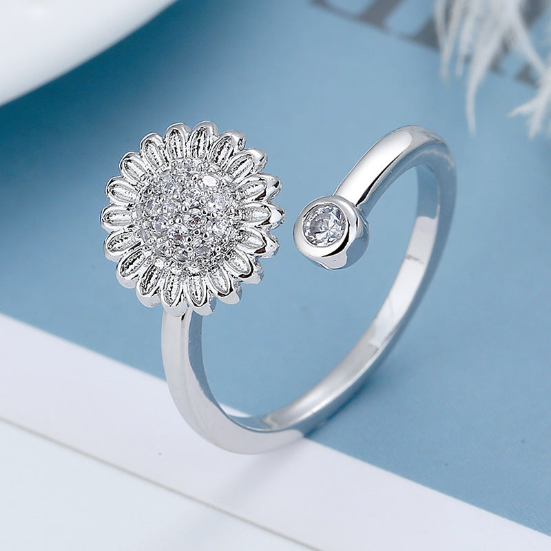 Creative 3-piece set of rotating rings for men, women, adjustable zircon flower stress-relieving rings