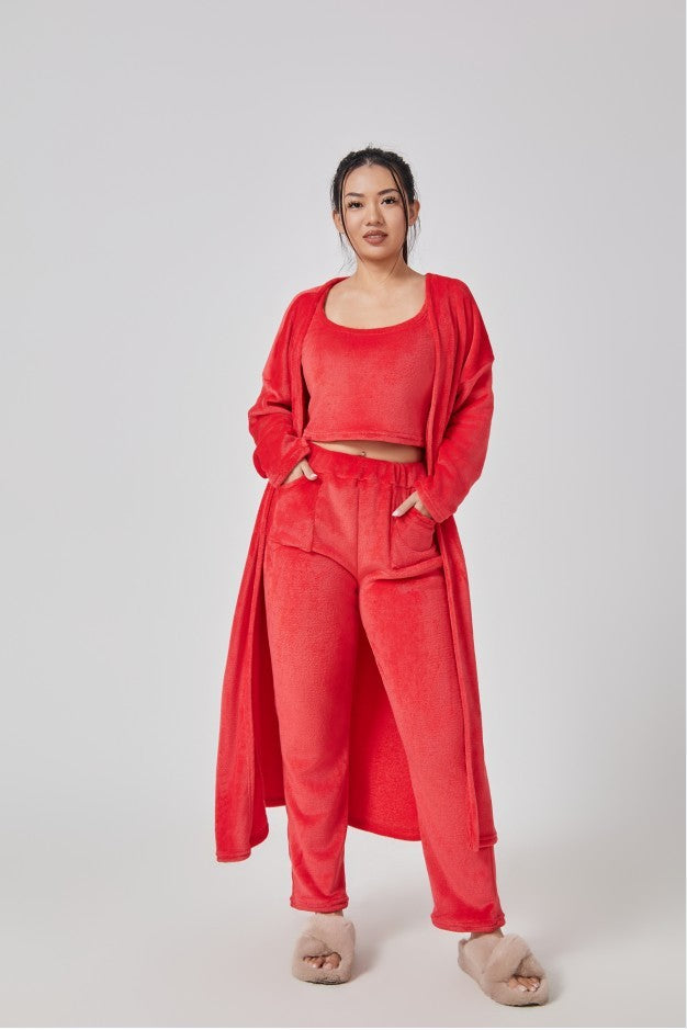 Cozy Pajama Set, 3 Piece Lounge Set, Cute Loungewear, Warm Suit, Matching Lounge Set, Women Winter Dress