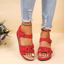 Summer's new retro women's sandals, stitching crocs, large-sized round toe wedge heels