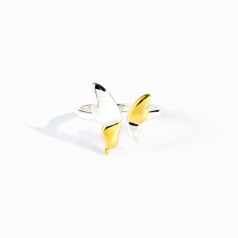 Sterling Silver Flying Butterfly electroplated color separation ring female simple fashion food ring