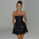 Tube Top Lace Dress With Back Bow-knot Fashion Temperament Mesh Stitching Off-neck Short Skirt