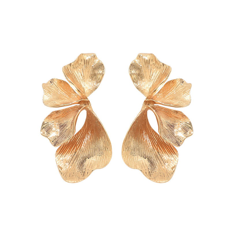 Simple flower earrings, exaggerated and unique metallic style, multi-layered, stud earrings