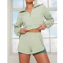 Women's fashion hoodie in solid color, long-sleeved, casual, two pairs of shorts