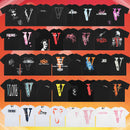 Vlone Fog Fashion brand Big V letter Logo Cherry blossom short sleeve Sketch Embroidery Graffiti print T-shirt
