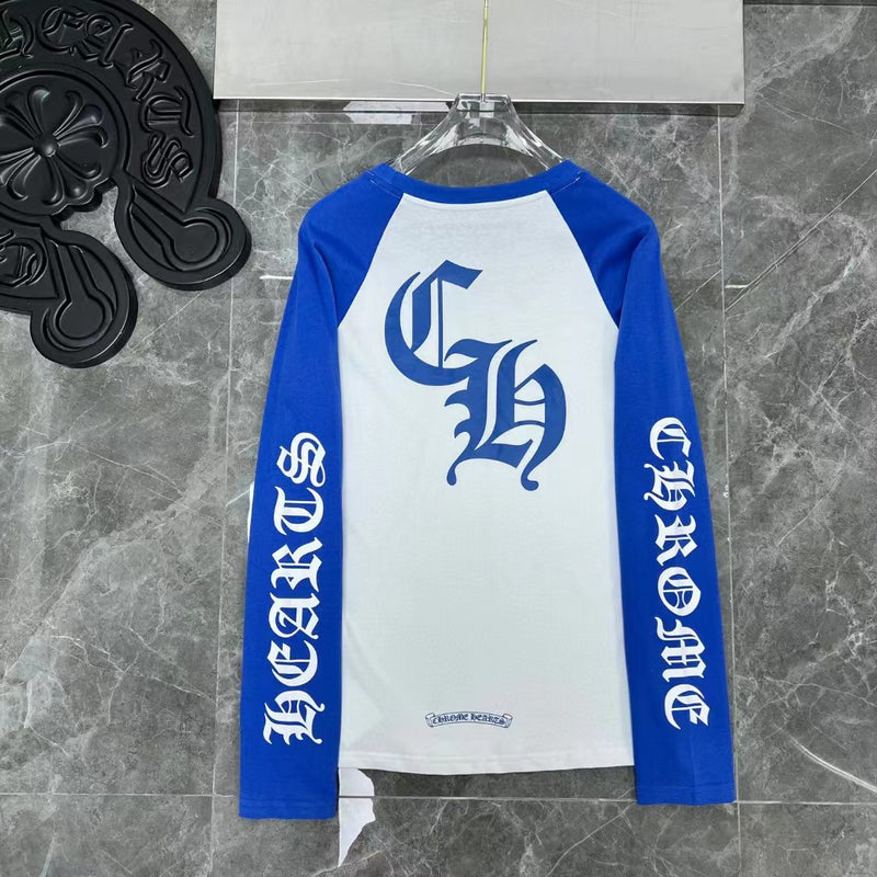 High version Chrome Hearts horseshoe print ing color shoulder letter-print long sleeve T-shirt for men and women