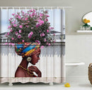 Art Design Graffiti Art Hip Hop African Girl with Black Hair Big Earring with Modern Building Shower Curtain