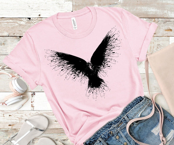 Crow Women's T-Shirt Hand Print Dual-Blend Tee Raven Shirt Eco Fashion