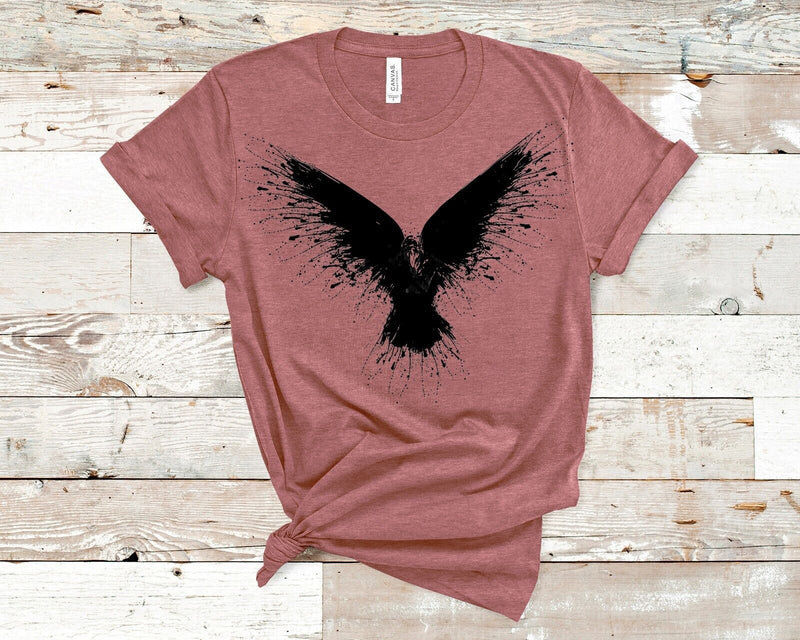 Crow Women's T-Shirt Hand Print Dual-Blend Tee Raven Shirt Eco Fashion