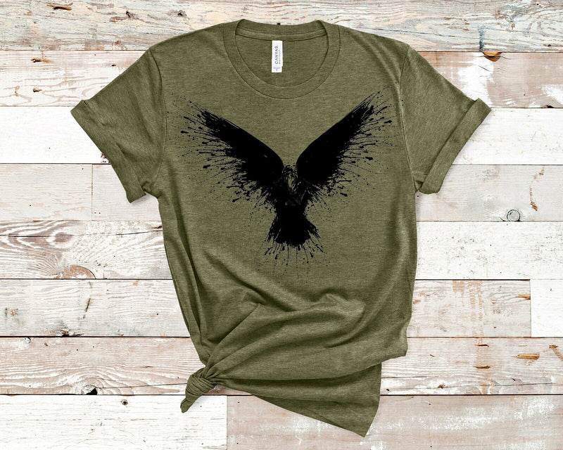 Crow Women's T-Shirt Hand Print Dual-Blend Tee Raven Shirt Eco Fashion