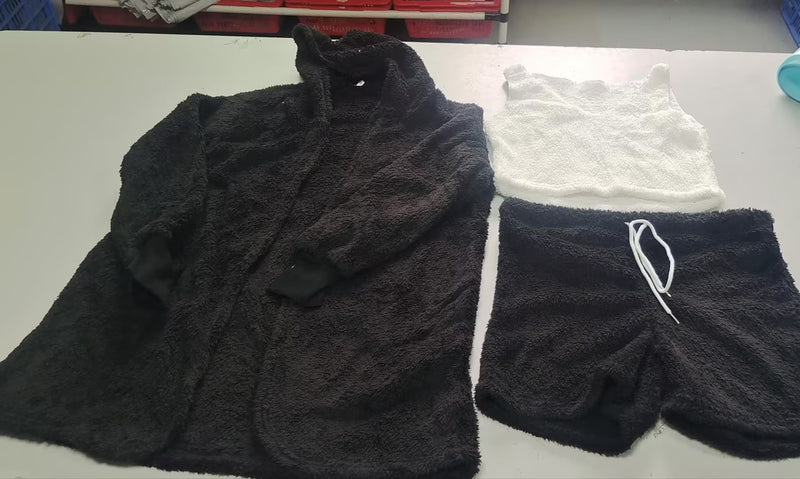 3pcs Women's Long Sleeve Crop Tank Top And Drawstring Shorts Pajama Set