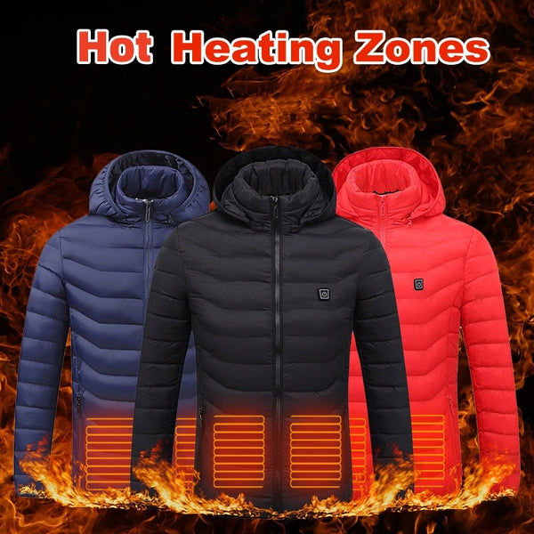 Men Heated Puffer Electric Jacket Coat Insulated Hood Windbreaker 9Heat Zones