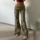 Spring new low waist personality pocket wide leg pull rope bundle feet two shuttle woven pants