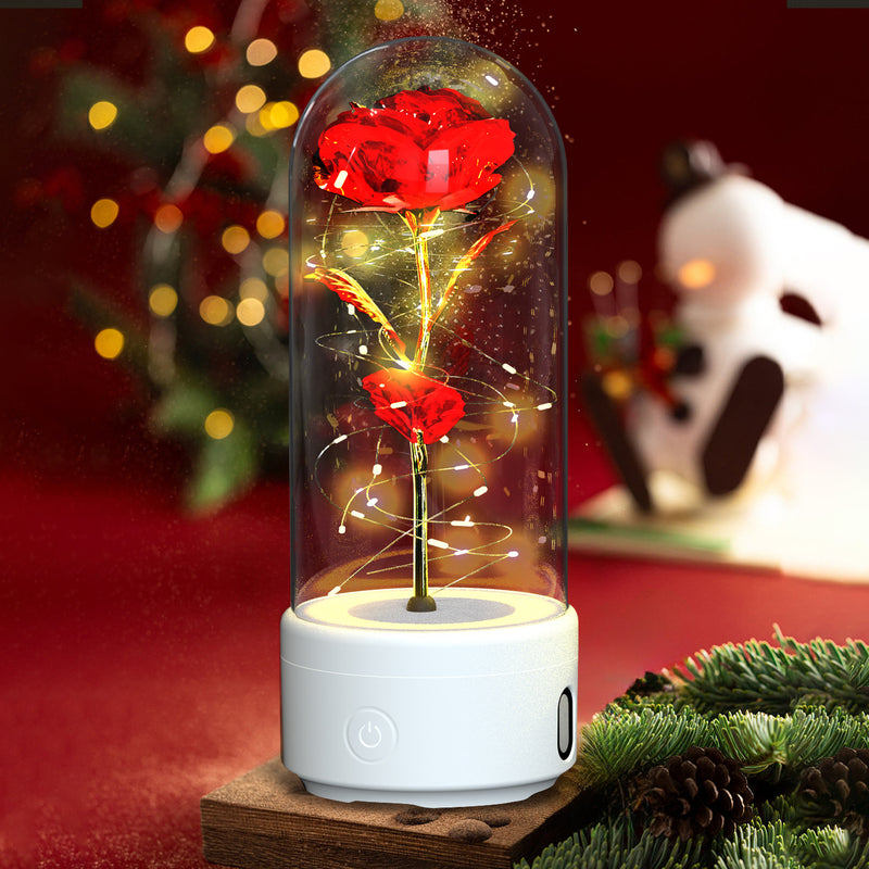 2 In 1 Rose Flowers LED Light Bluetooth-compatible Speaker Luminous Night Ornament Glass Cover Light