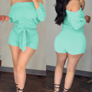 Rose solid color casual romper shorts