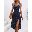 New Polka Dot Print Suspender Dress Summer Sexy Split Long Dresses For Women's Clothing
