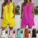 Solid Color Sleeveless Casual Top Loose Shorts Suit Women