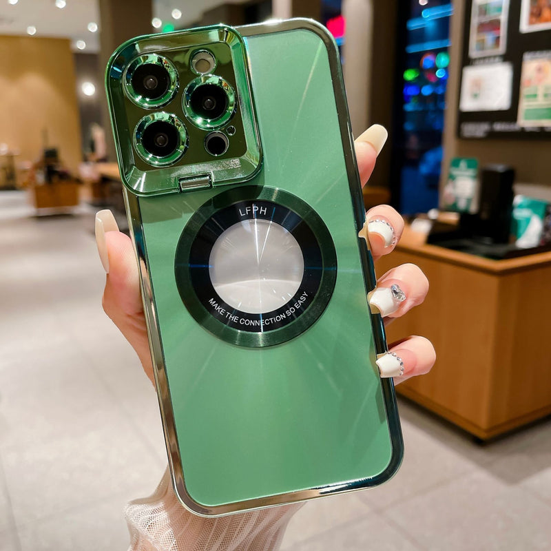 Electroplated Phone Luxury Case CD Pattern Magsafe Bracket Case For 12 13 14 Pro Max Invisible Camera Stand Holder Lens Holder Magnetic Suction