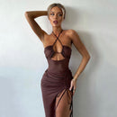 Sexy Halter-neck Lace-up Split Summer Y2K Fashion Party Beach Long Dresses