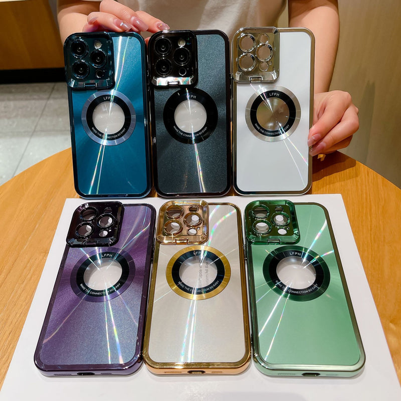 Electroplated Phone Luxury Case CD Pattern Magsafe Bracket Case For 12 13 14 Pro Max Invisible Camera Stand Holder Lens Holder Magnetic Suction