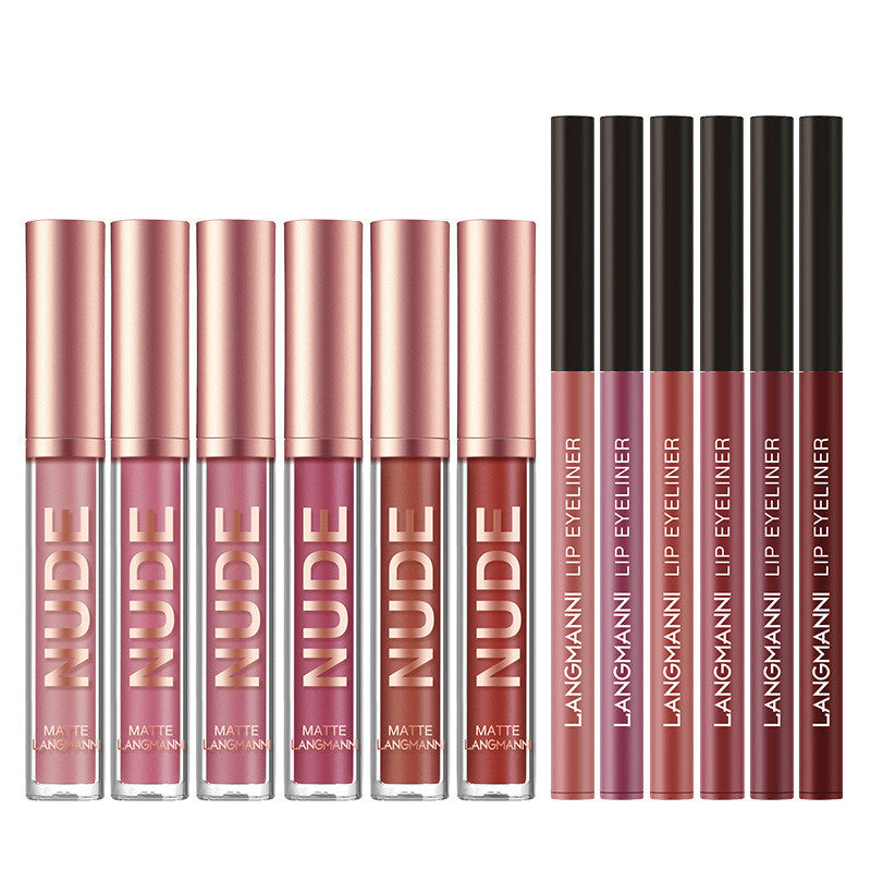 12 Pcs Set 6 Matte Lipstick 6 Lip Liner Pens Waterproof Long Lasting Matte Lipstick