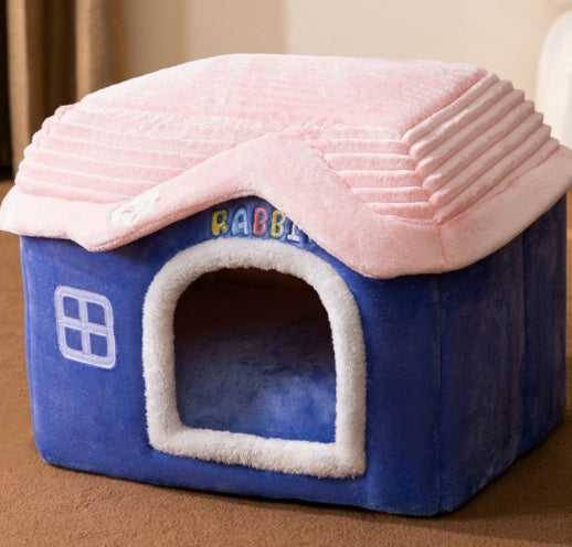Foldable Dog Cat Pet Bed House Villa Sleep Kennel Removable Nest Warm Encloser