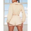 Women's fashion hoodie in solid color, long-sleeved, casual, two pairs of shorts