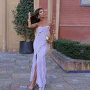 Burst chiffon sexy halter slit ruffled skirt