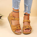 Summer's new retro women's sandals, stitching crocs, large-sized round toe wedge heels