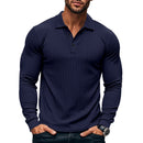 Men's classic casual American lapel button long sleeve T-shirt stretch polo shirt