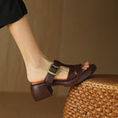 Open-toe sandals, women's shoes, high heels, thick heels, mid-heels, belt les